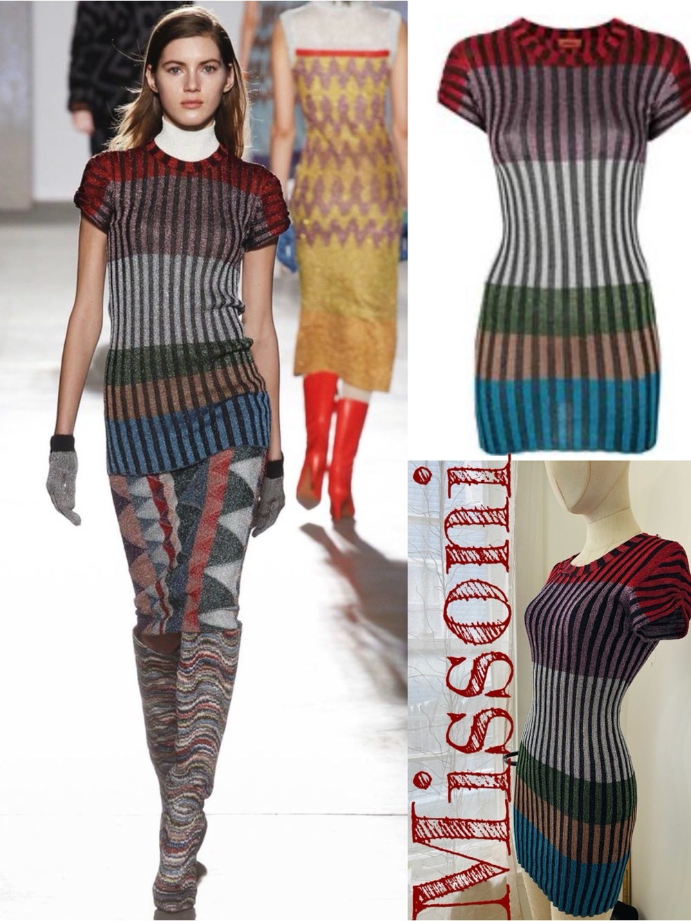 Missoni Multicolor Striped Knit Dress - Red, Gray, Green, Blue